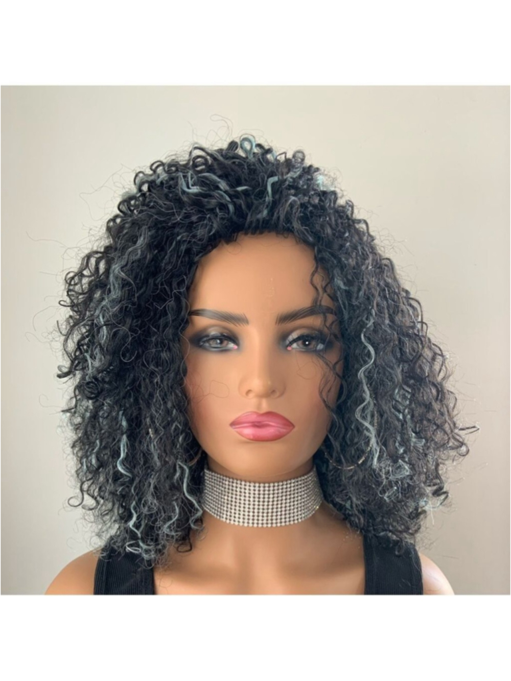 🖤Put On & Go🩵 Curly Black & Blue Synthetic Event Wig - NO FURTHER DISCOUNT🌷